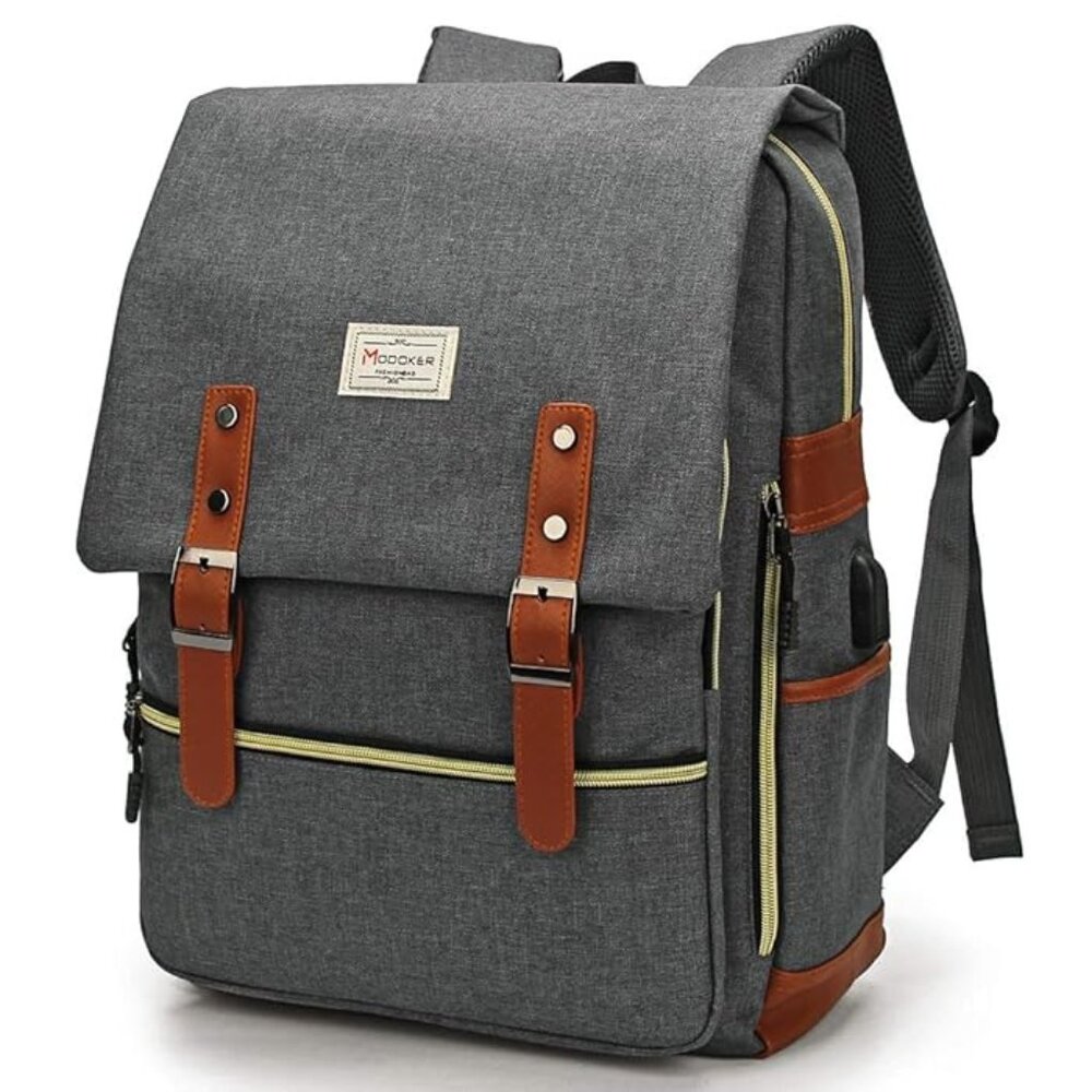 Modoker Upgraded Vintage Laptop Backpack Bookbag,Travel Laptop Backpack with USB